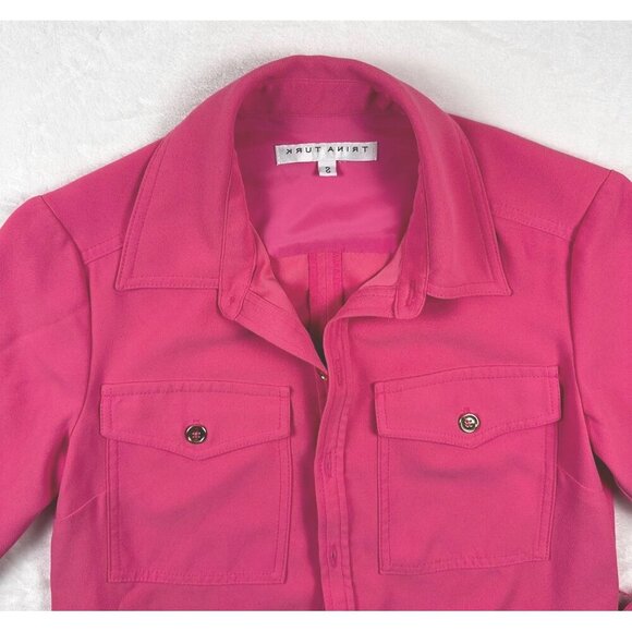 Trina Turk Womens Shirt Dress Pink Belted Size S Short Sleeve Button Up - Picture 2 of 9